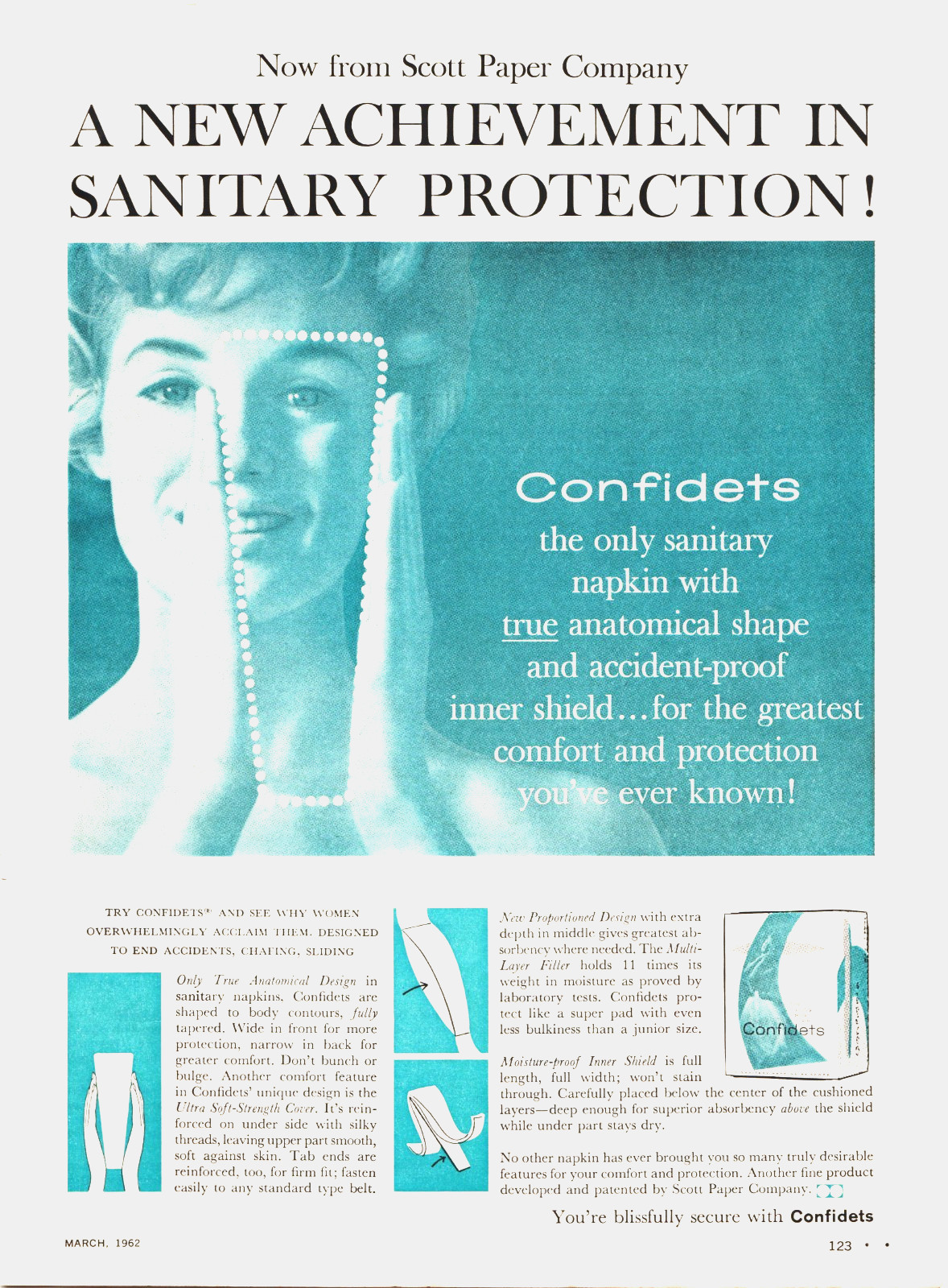 Confidets Sanitary Napkin Personal Hygiene Scott Paper Co. 1960s Print Ad 436
