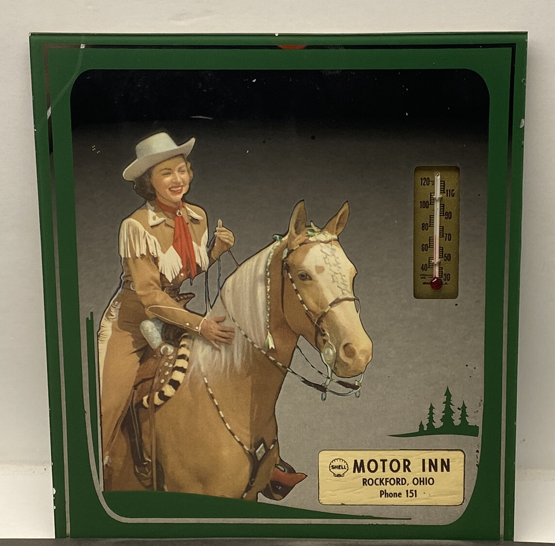 Shell Oil Dale Evans Rockford Ohio Mirror Thermometer
