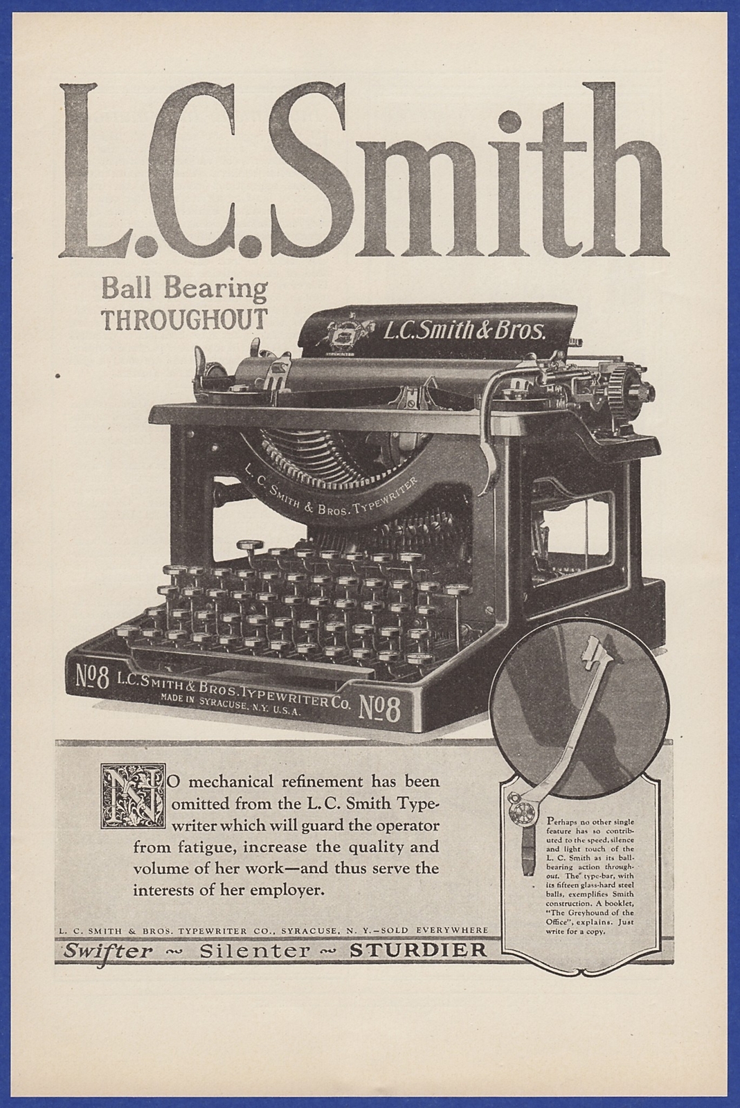 Vintage 1923 L.C. SMITH Ball Bearing Typewriter Ephemera 20’s Print Ad