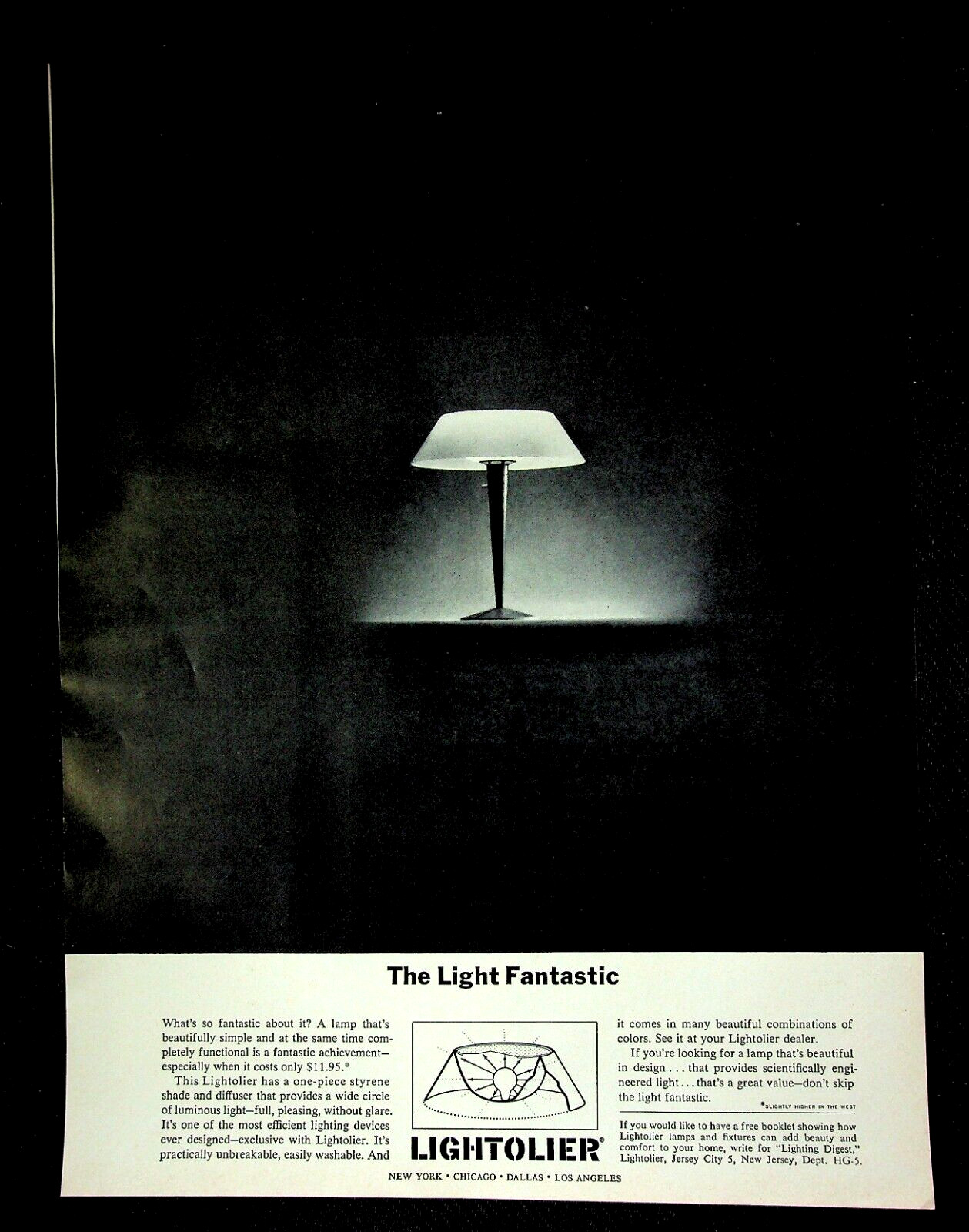 Lightolier Lamp, The Light Fantastic, Styrene Shade, May 1962 H&G, VTG Print Ad