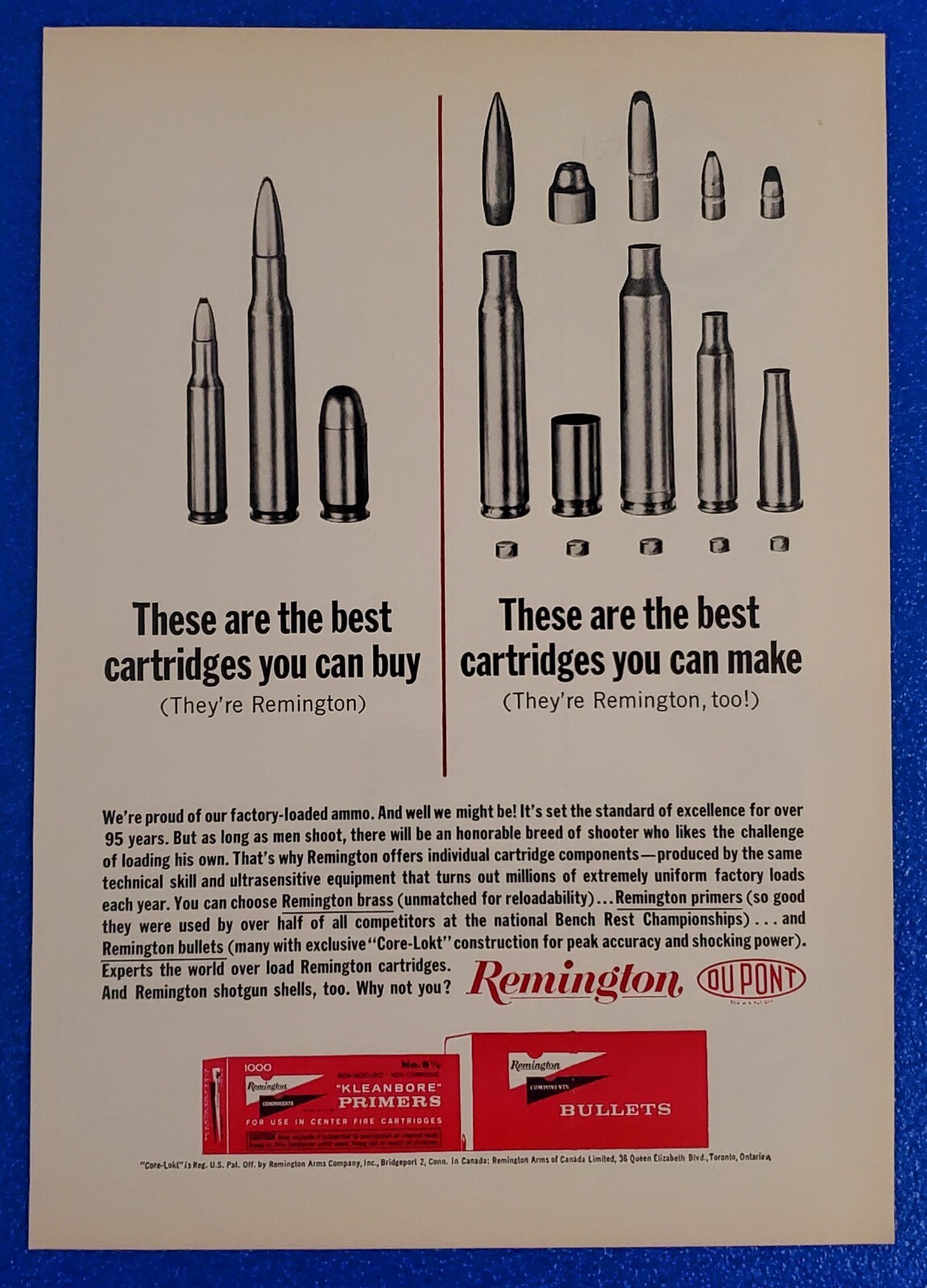 1964 REMINGTON RELOADING PRIMERS, BULLETS ORIGINAL AMMO PRINT AD GUNS / FIREARMS