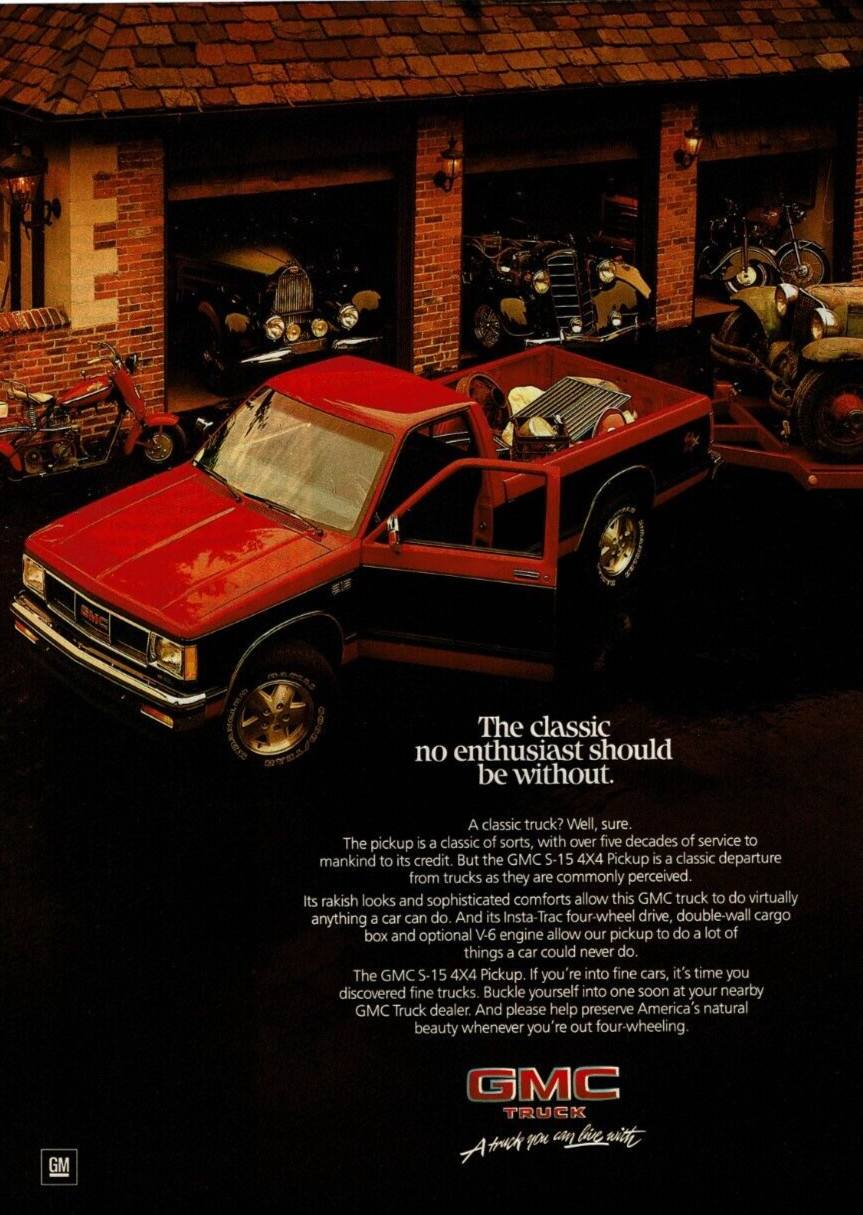 1985 Vintage Print Ad GMC S-15 4×4 Pickup Truck Red The classic no enthusiast