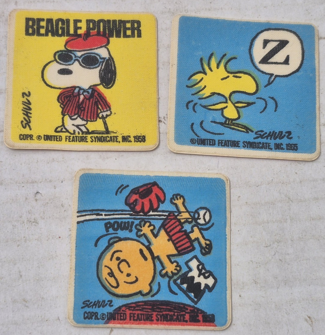 Lot 3 Vintage 1970s Peanuts Iron-On Patch Beagle Power Snoopy Baseball Charlie