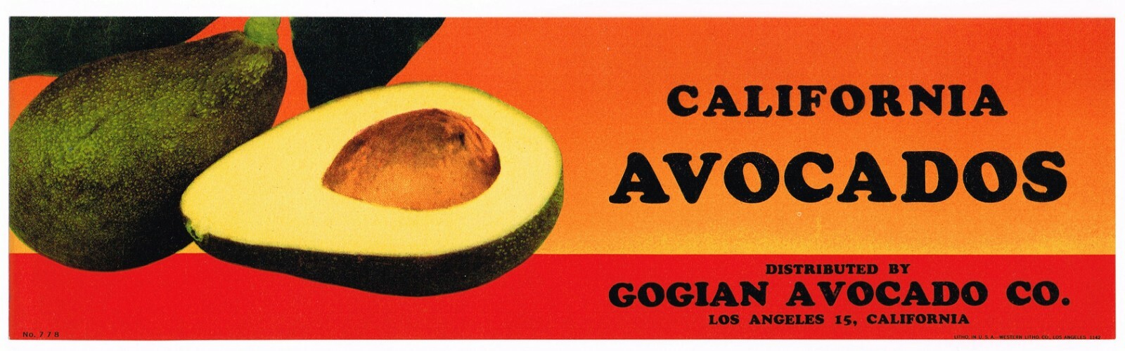 ORIGINAL VINTAGE CRATE LABEL AVOCADO CALIFORNIA GOGIAN 1942 LOS ANGELES