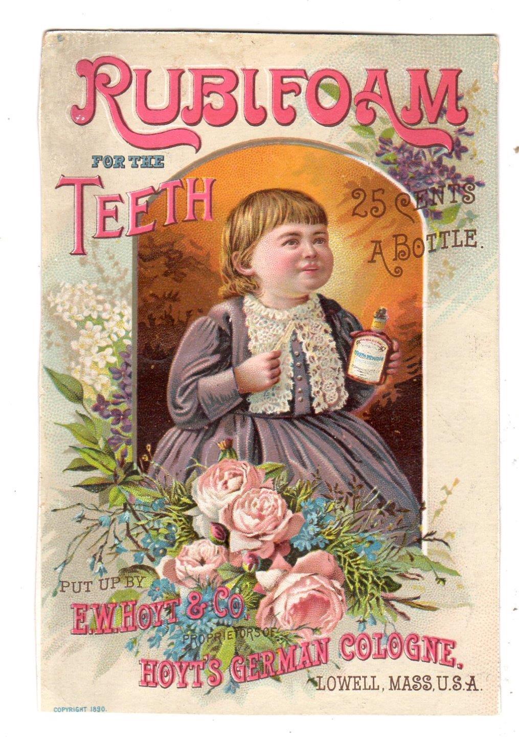 WILMINGTON OHIO*TAYLOR*RUBIFOAM FOR THE TEETH*HOYT’S GERMAN COLOGNE*TRADE CARD