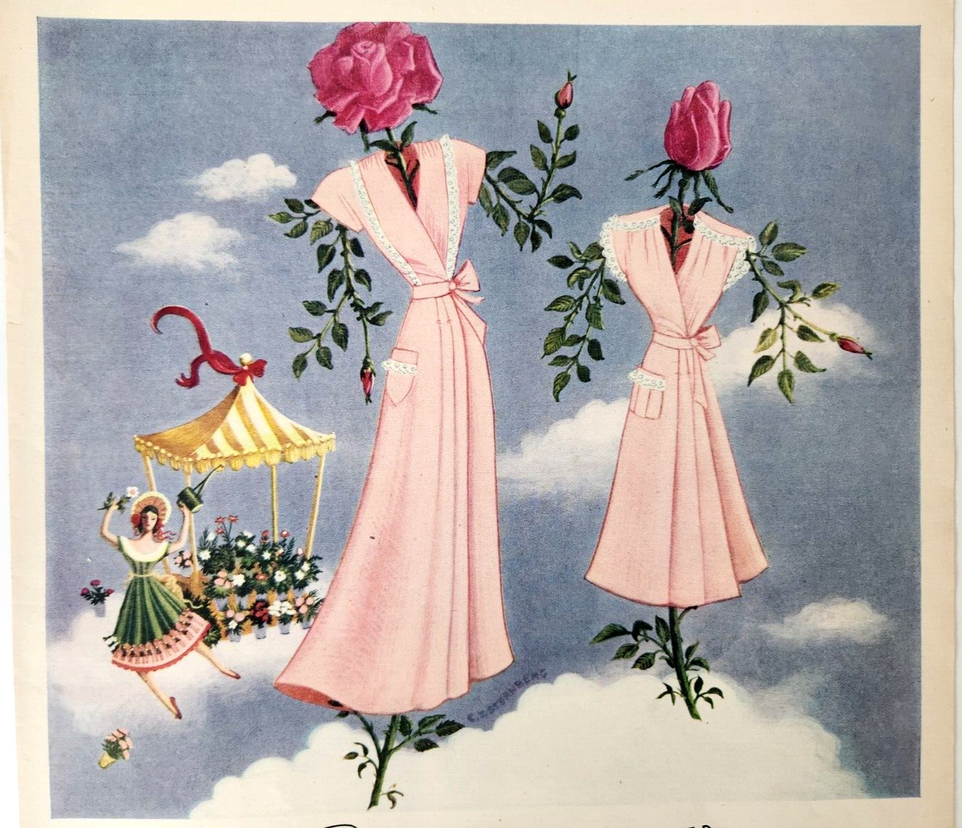 American Beauties Roses Textron Fashion Fabric Vintage 1947 Ad Magazine Print