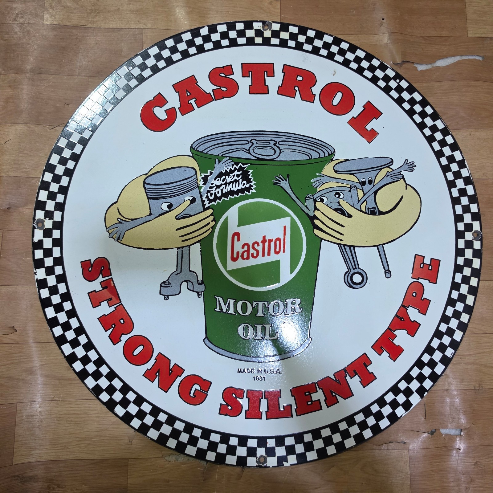 CASTROL MOTOR OIL PORCELAIN ENAMEL SIGN 29 X 29 INCHES