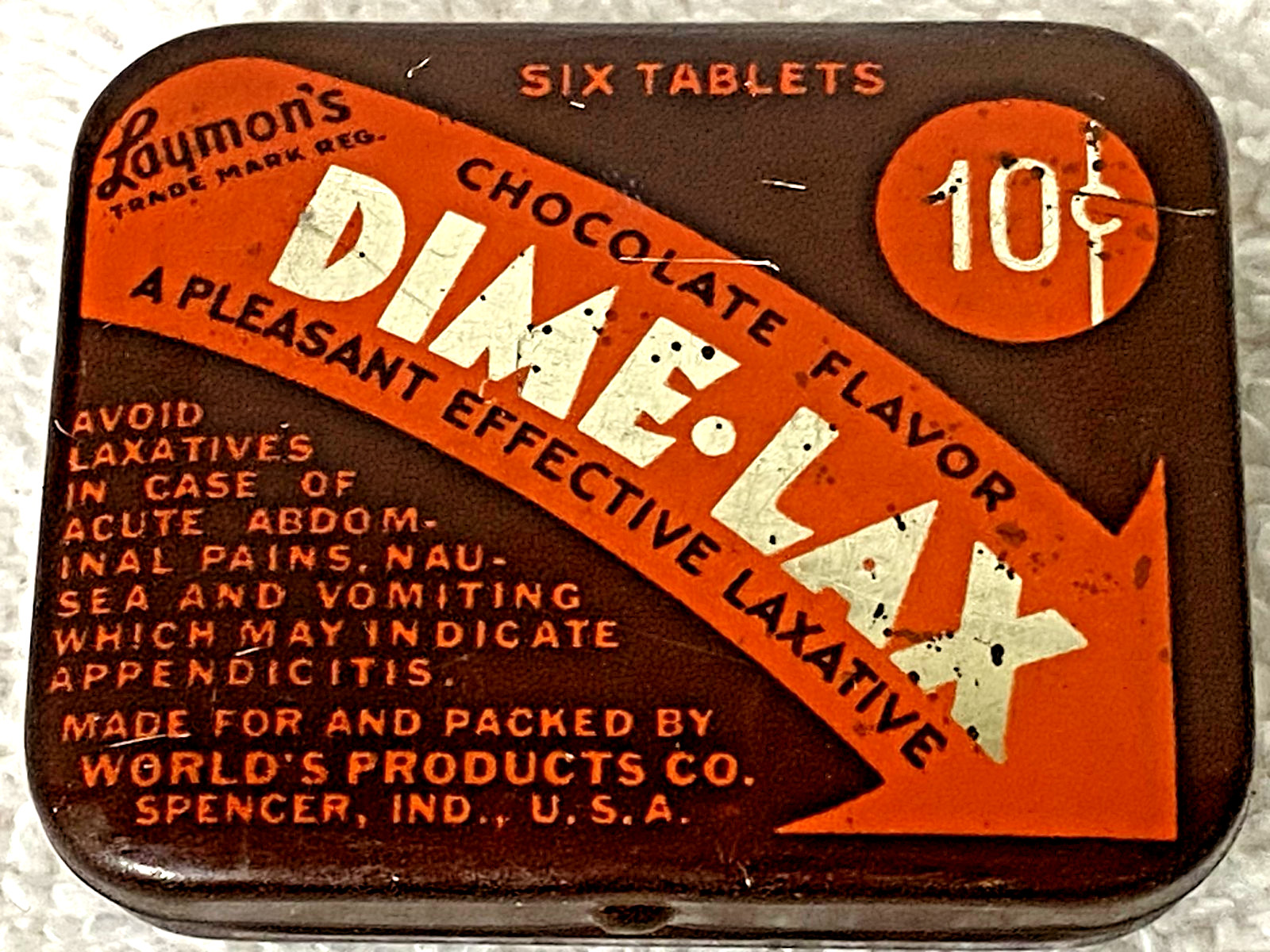Vintage Laymans Dime Lax Small Pocket Size Medicine Laxative Litho Tin Box