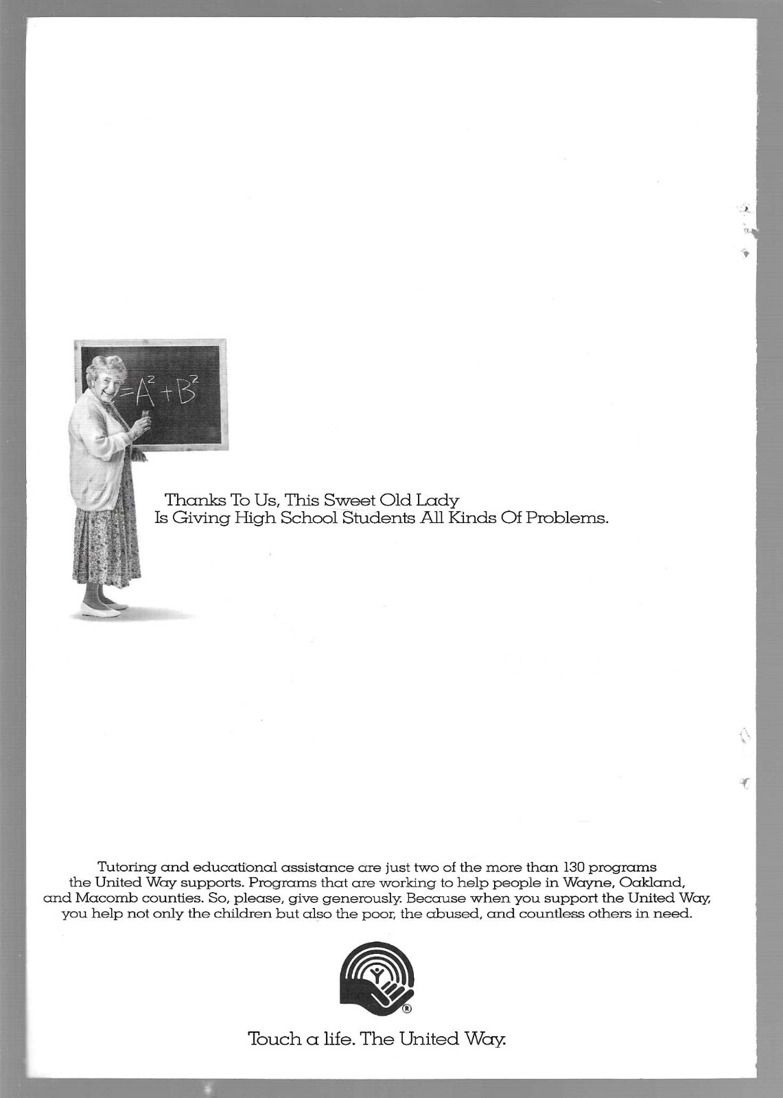 The United Way – Wayne Macomb Oakland Counties Michigan 1996 Vintage Print Ad