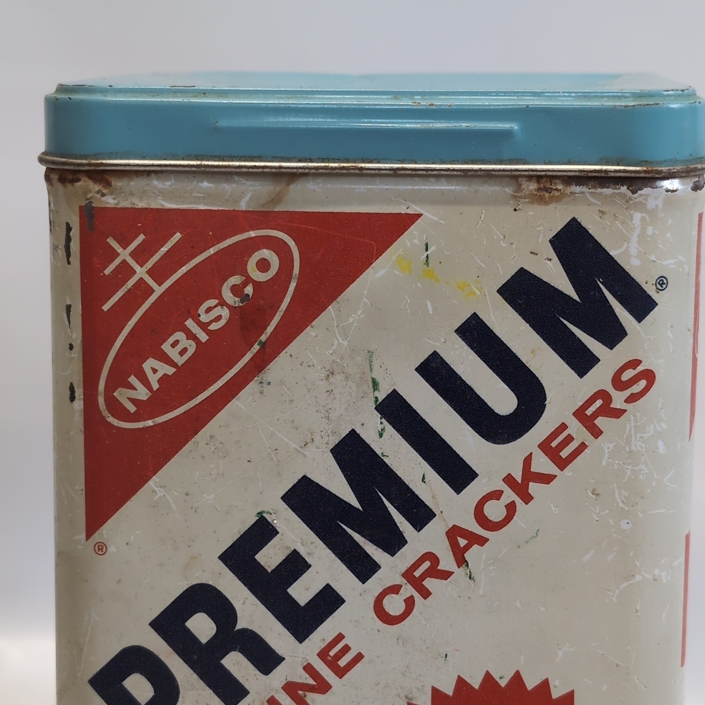 Vintage © 1969 Nabisco Premium Saltine Crackers 14 oz Tin Container w Lid