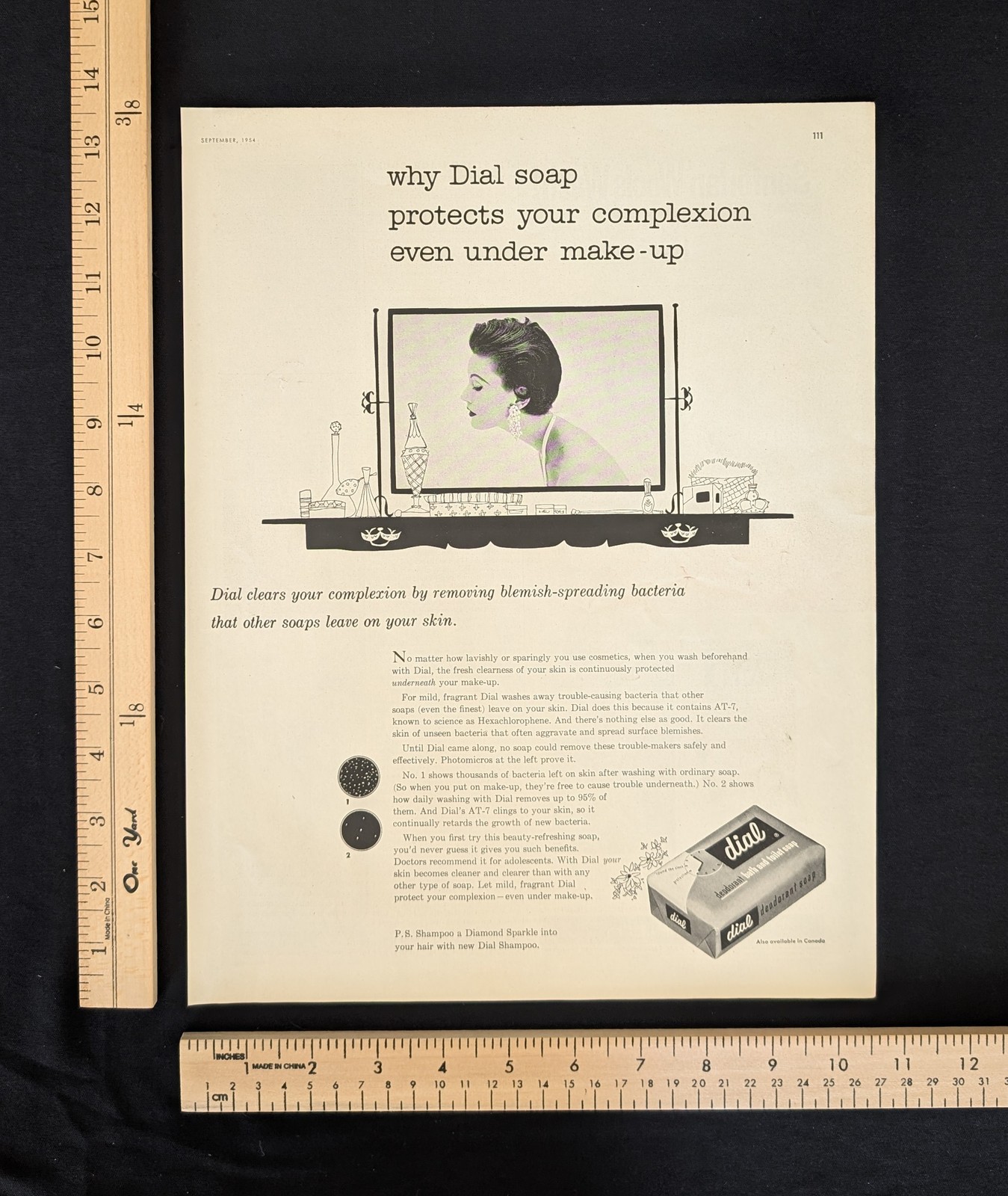 Vintage 1954 Dial Soap B&W Print Ad Full Page 1950s Original Beauty Wall Art