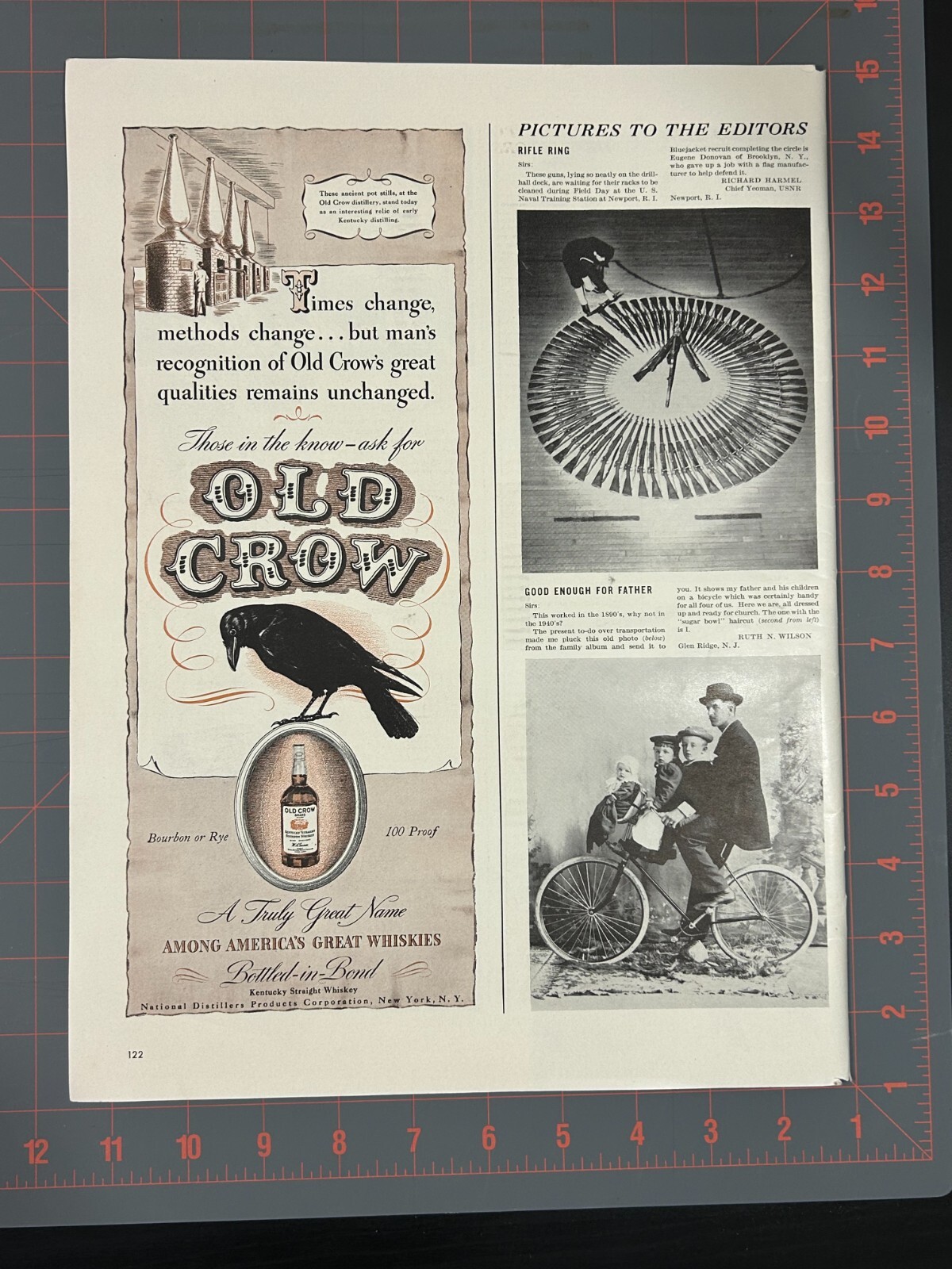 1946 Vintage Old Crow Bottled In Bond Whiskey Rye Bourbon American Print Ad H2