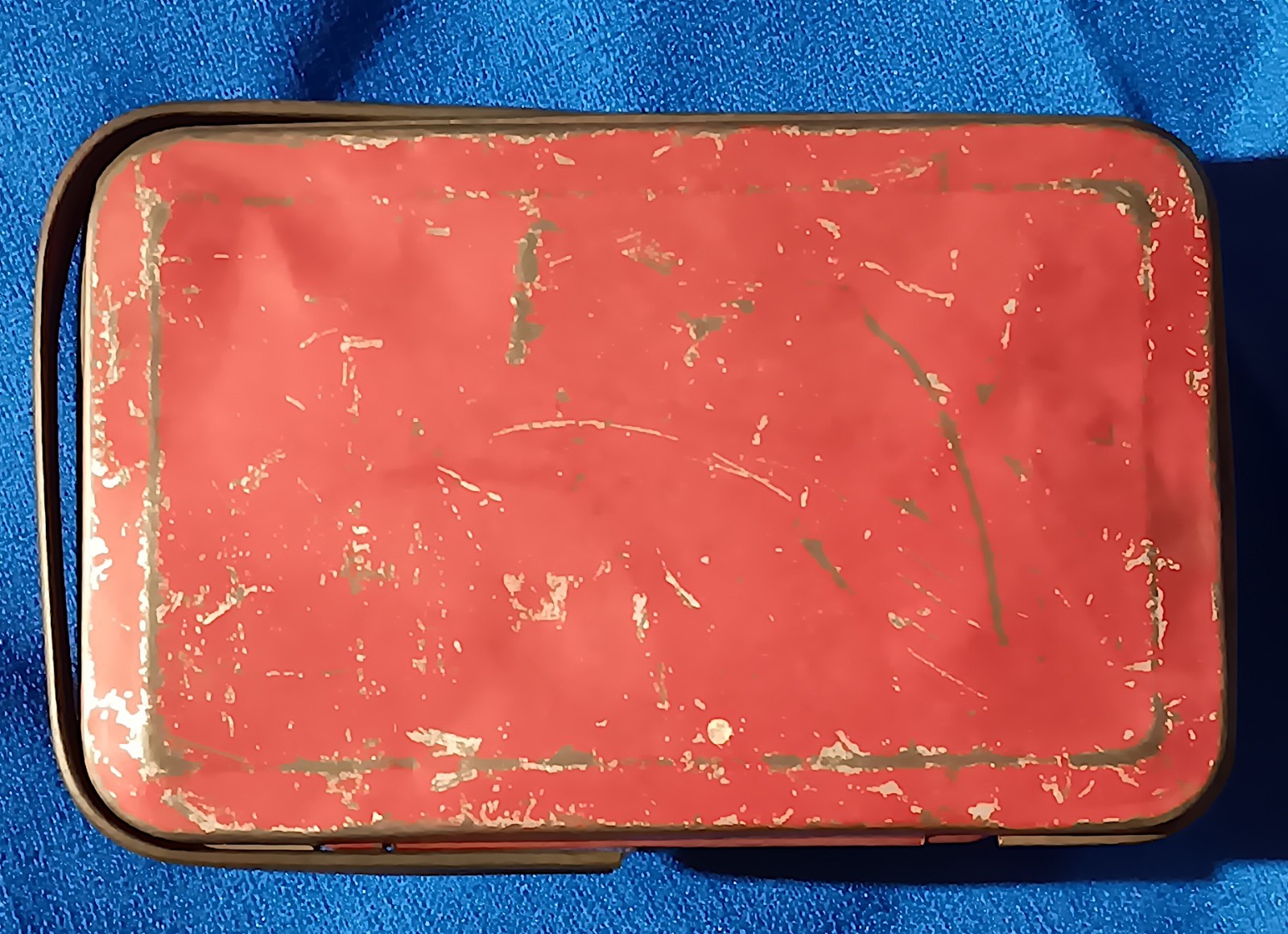 Vintage 1940’s Tindeco Red Lunch Pail Tin Box Basket w/Handle 6″ x 4″ X 3″