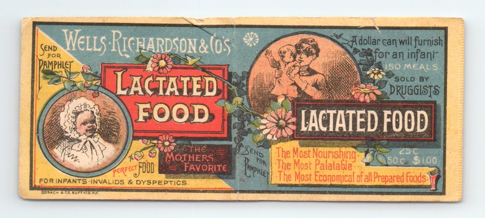 Wells Richardson Lactated Food Trade Card Mothers Favorite Ad Cholera Baby VTG