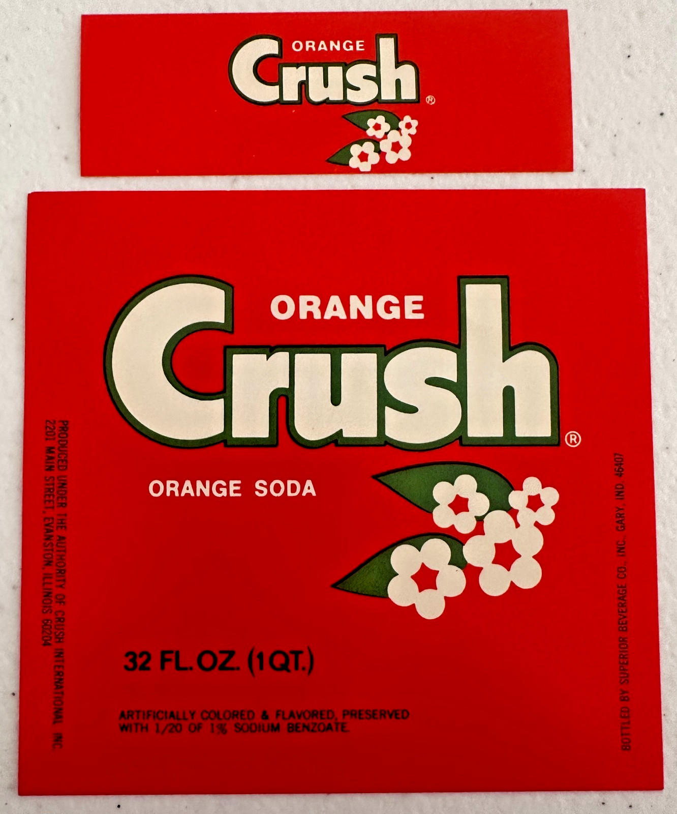 Vintage Unused Orange Crush Orange Soda Paper Bottle & Neck Labels – Gary, Ind.