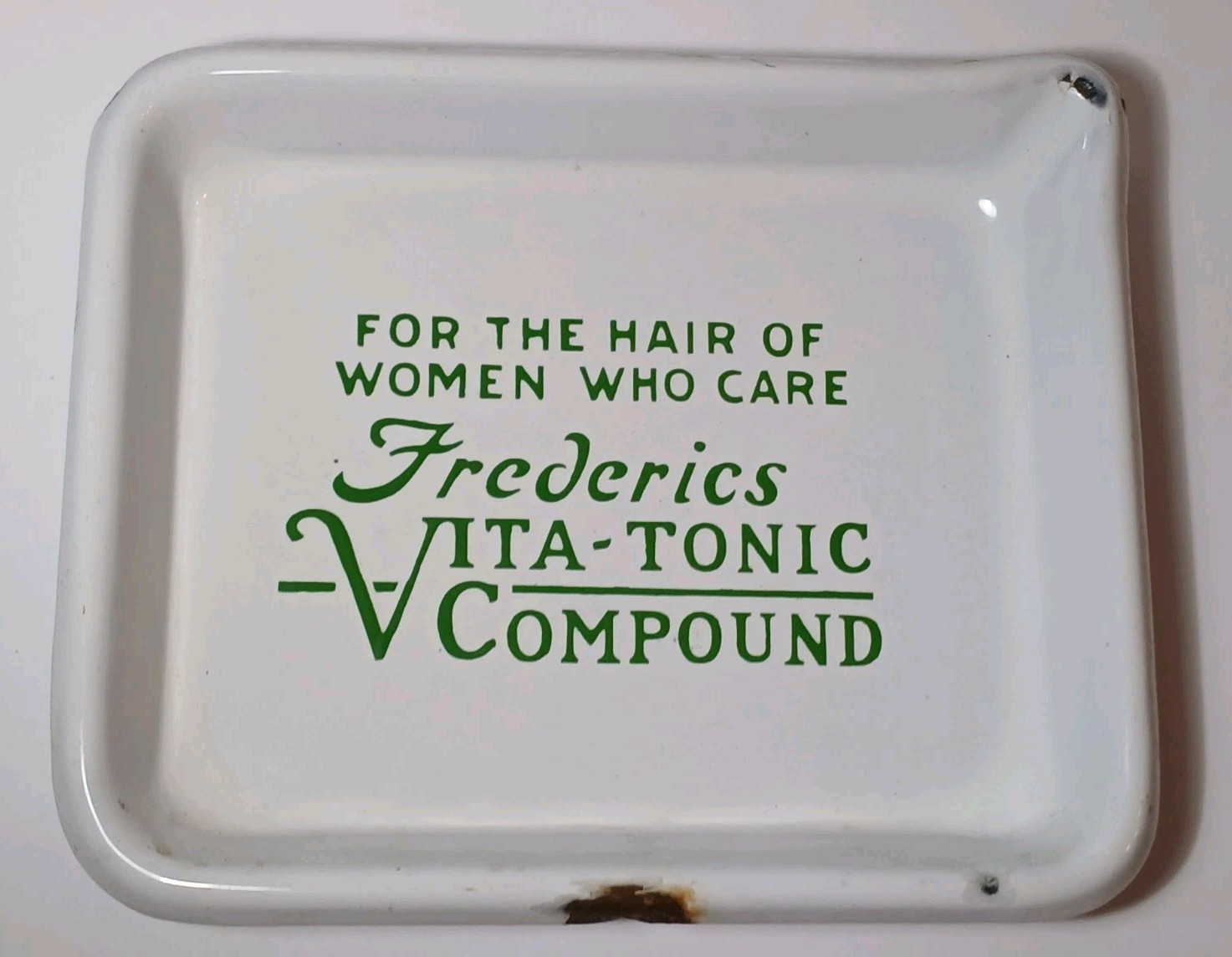 1920s Vintage Metal Enamelware Advertising Tray Women’s Hair Salon Frederics