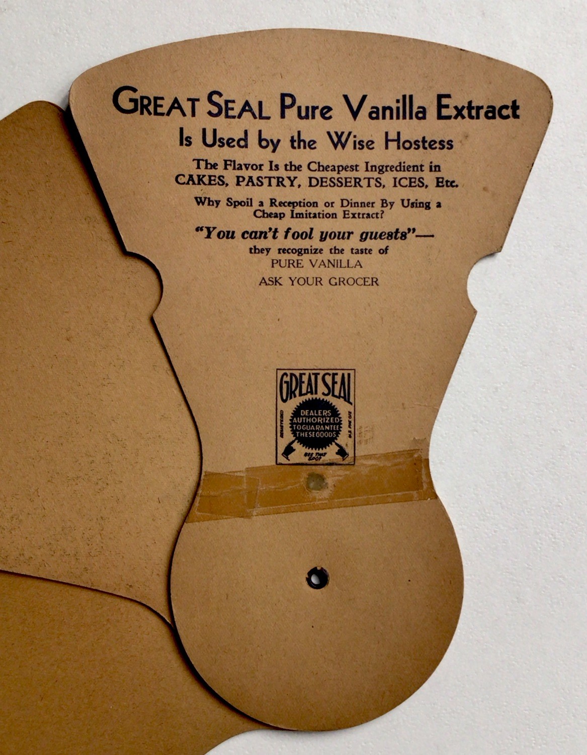 Vintage Advertising Hand Fan Great Seal Pure Vanilla Extract Art Deco Victorian