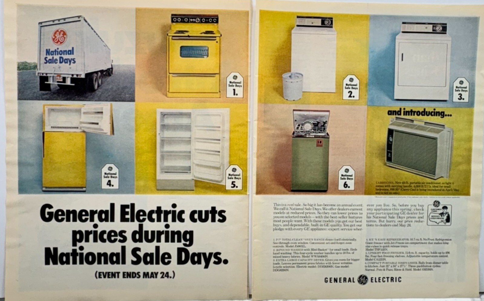 General Electric Appliances Vtg Print Ad 1970s National Sale Days Fridge Dryer