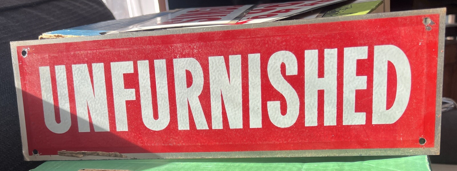 Vintage Tin Tacker Metal Sign -UNFURNISHED – 1960-70’s – 14” X 4” White on Red