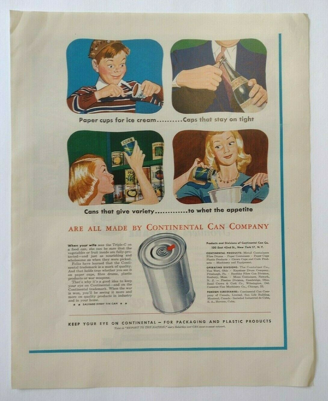 1945 Continental Can Company Advertisement New York, New York