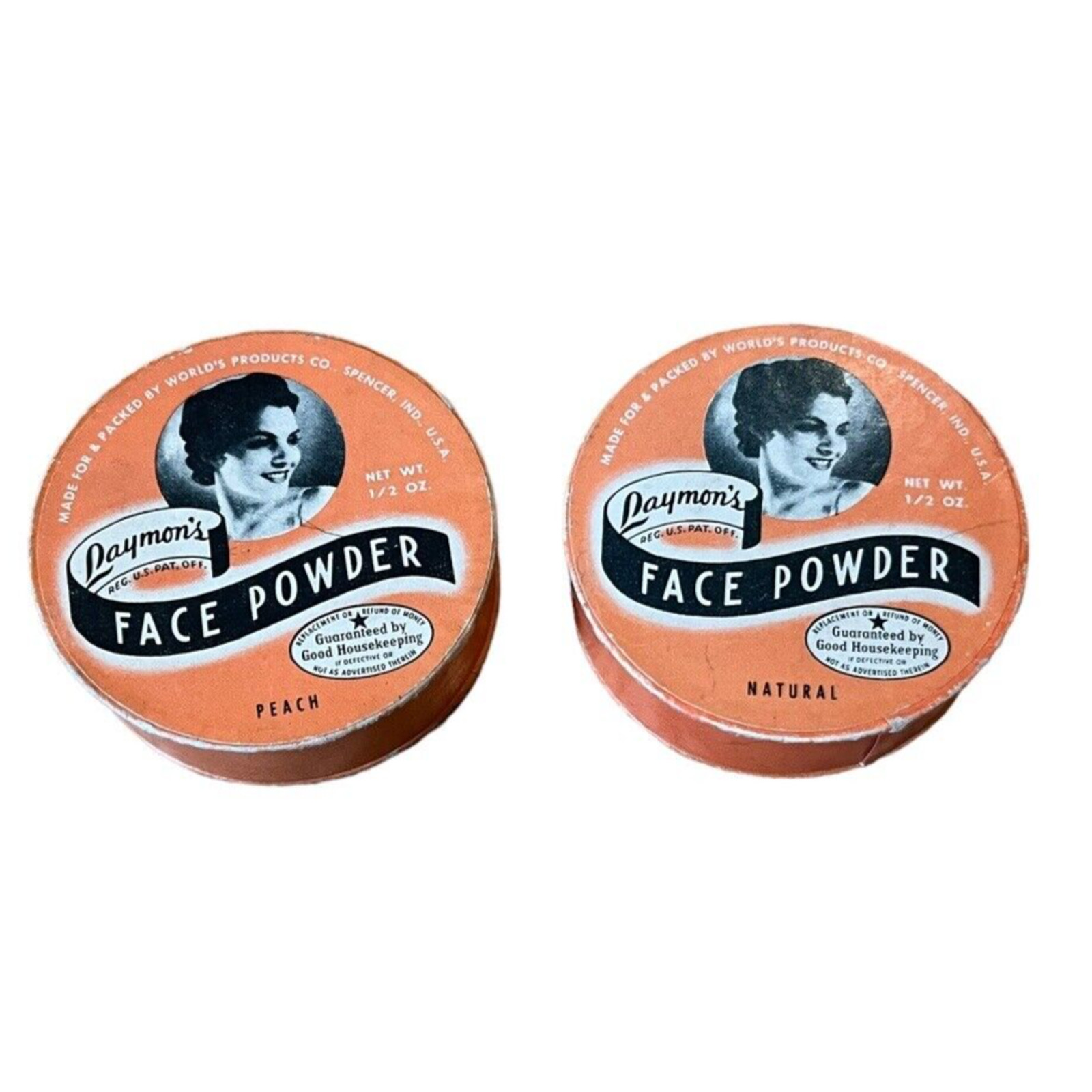 2 VINTAGE 1940S BEAUTY AID LAYMON’S ROUND FACE POWDER 1/2 OZ. SIZE Cardboard