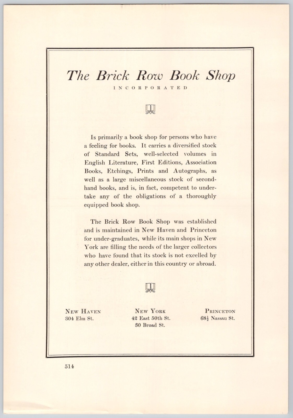 1929 Yale Banner & Pot Pourri Yearbook Advertising Brick Row Book Shop