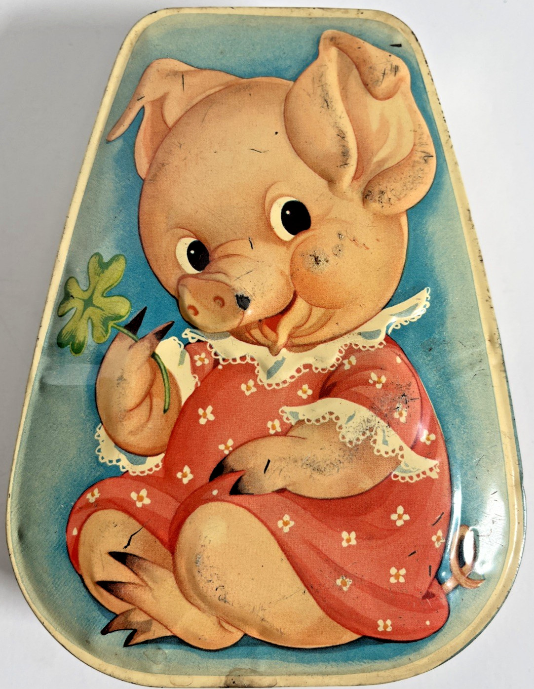 Vintage George W. Horner Candy Tin Box Girl Pig Piggy Storage England Embossed