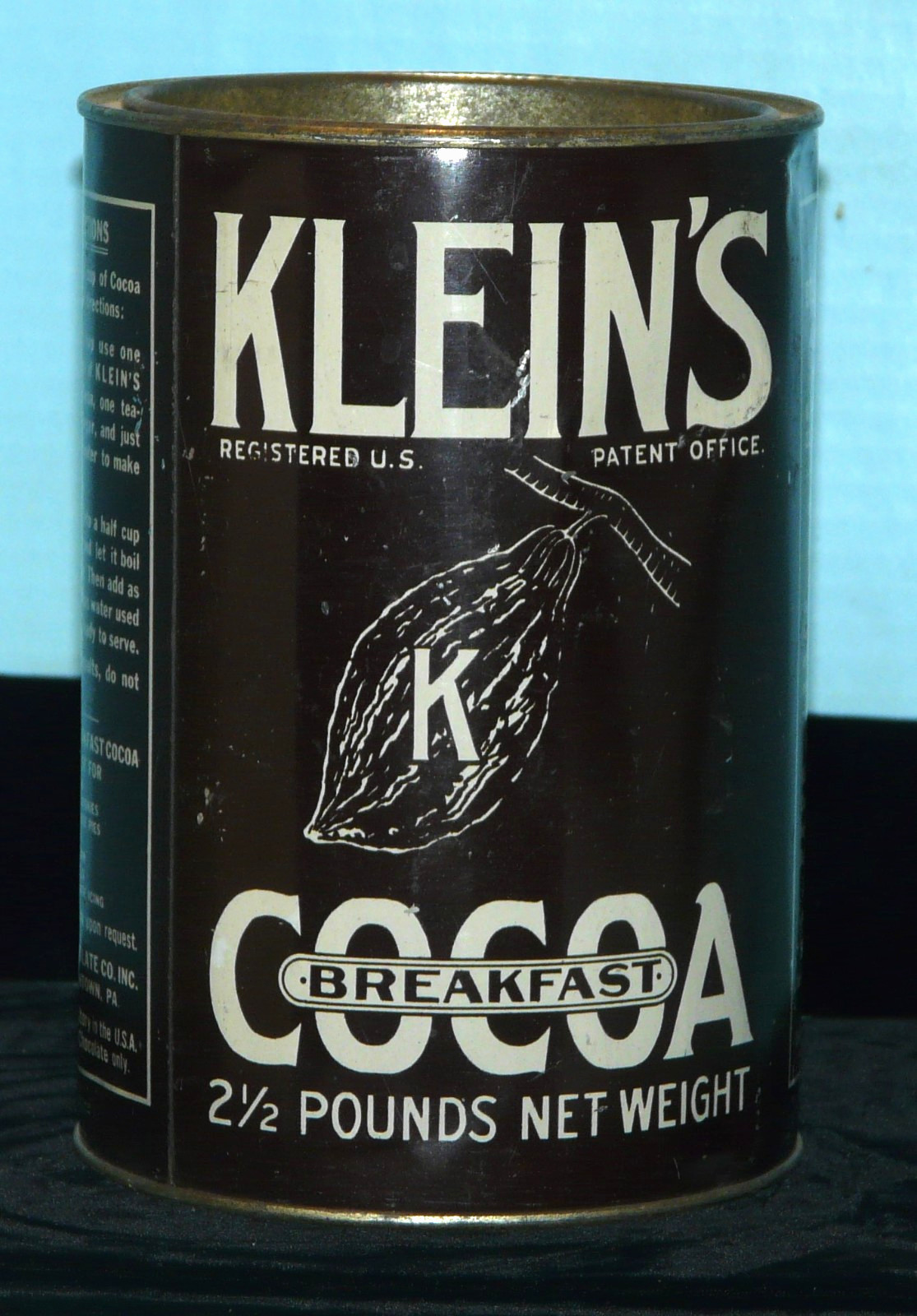 Klein’s Chocolate Breakfast Cocoa, 2 1/2 Pound Tin, Empty x Hoffman Collection
