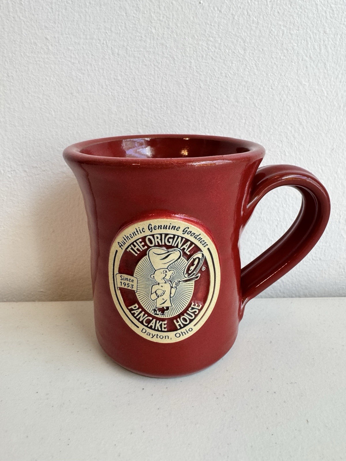 Deneen Pottery RED Coffee Tea Mug Cup The Original Pancake House Dayton OH Used