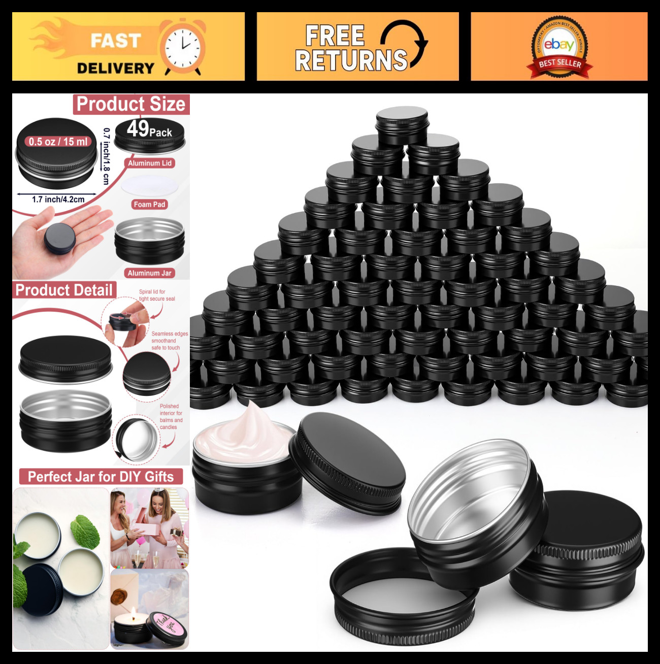150 Pack 0.5 oz Metal Tin Jars with Screw Lids – Small Round Containers for Salv