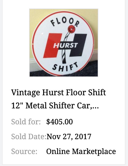 VINTAGE HURST EQUIPPED 4 5 SPEED SHIFTER 12″ METAL CAR TRUCK GASOLINE & OIL SIGN
