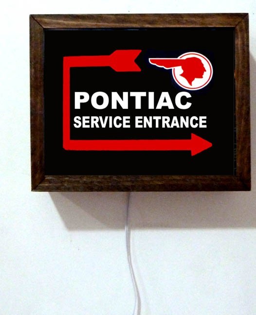Pontiac Dealer Indian Logo Service Entrance Dealer Wood Lighted Wall Sign