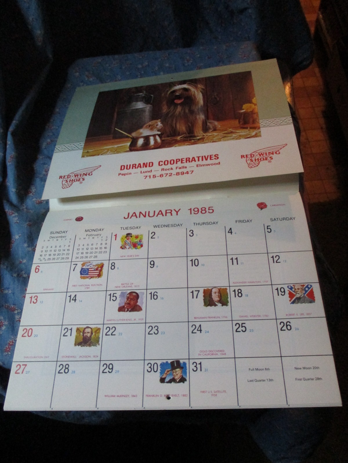 Durand Cooperatives Red Wing Shoes January 1985 Calendar Complete