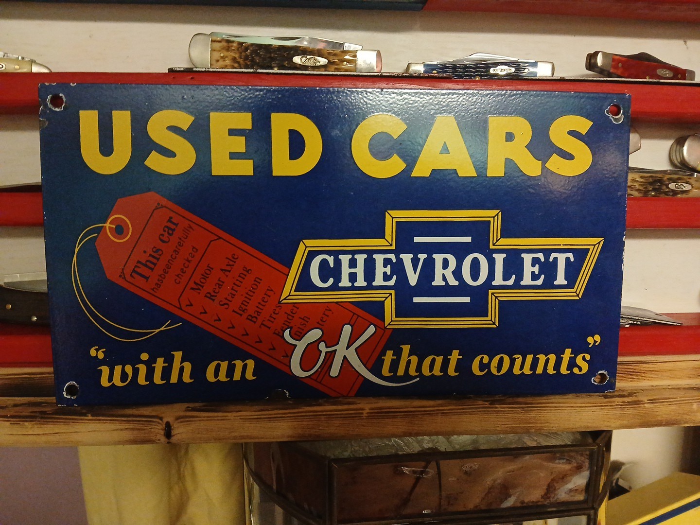 VINTAGE CHEVROLET PORCELAIN OLD SIGN OK USED CARS TRUCK SALES SERVICE DEALERSHIP