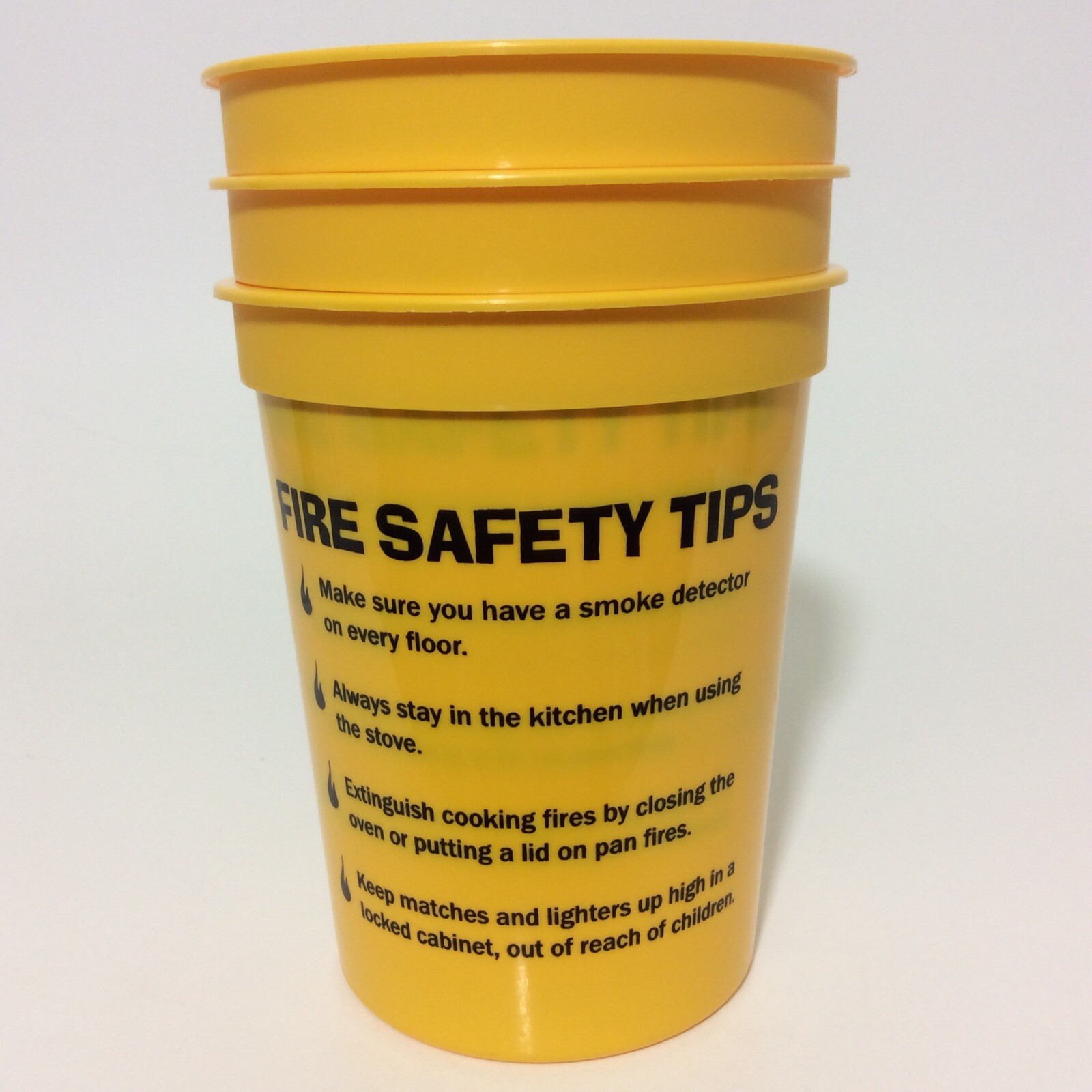 Fire Prevention Safety Tips Yellow Plastic Cups Promotional 17 Oz Lot Of 3