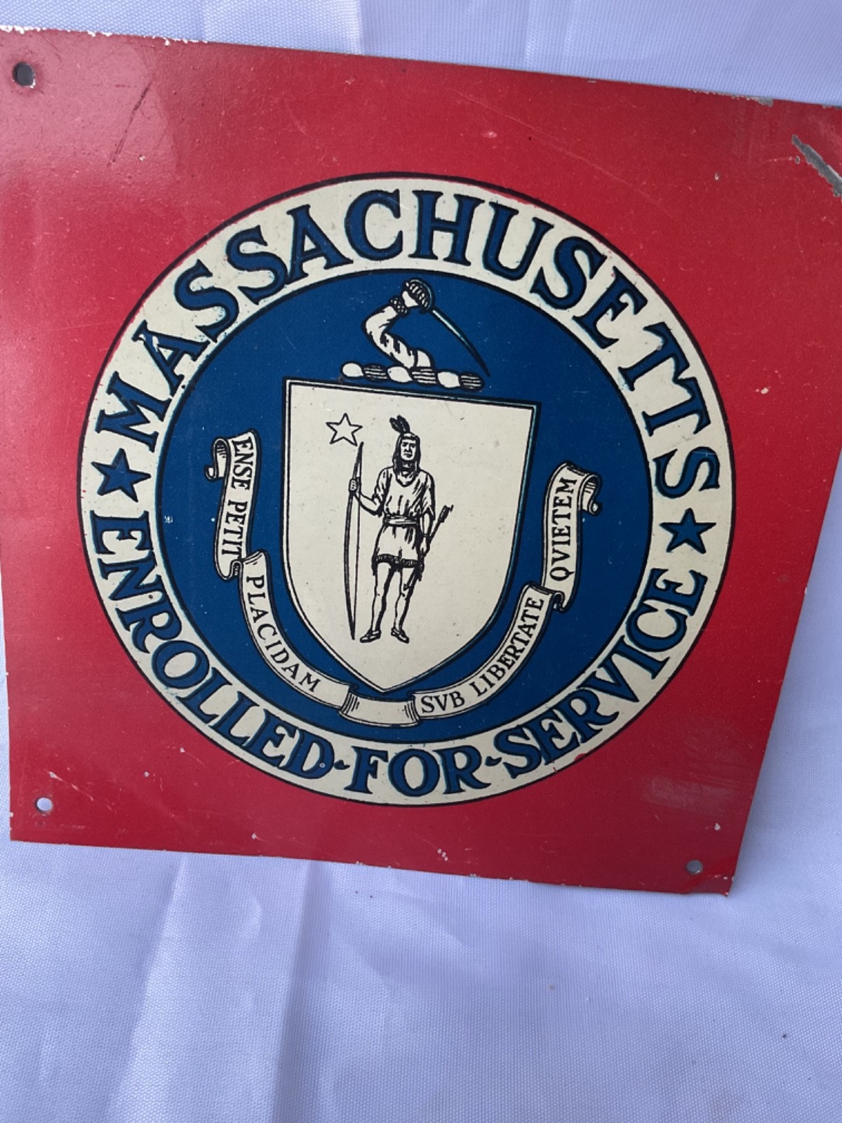 Antique tin litho Massachusetts Enrolled for service WW1 political Military Sign