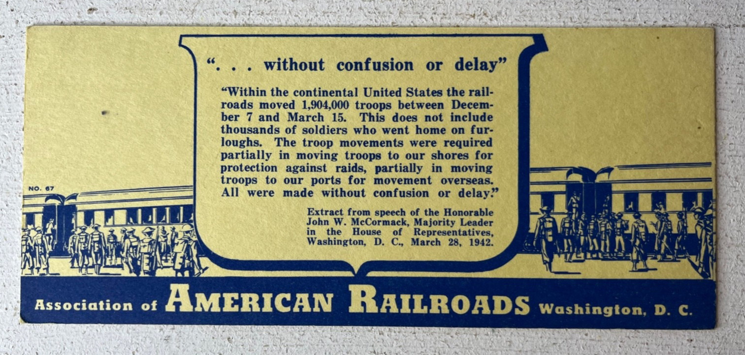VTG 1940s WWII Association of American Railroads Ink Blotter No. 67