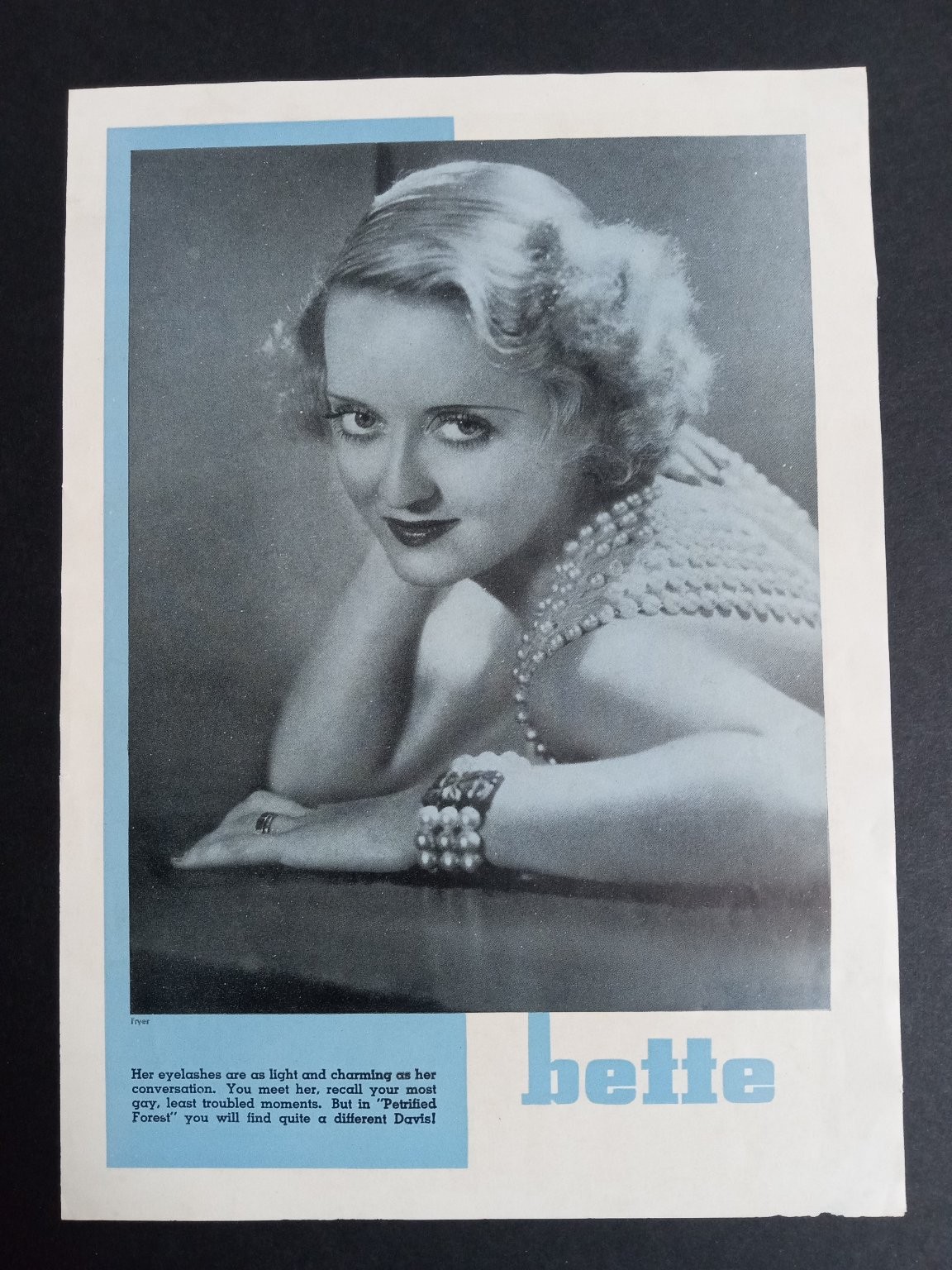 Bette Davis Magazine Ad 1920s Hollywood Film Star Actress