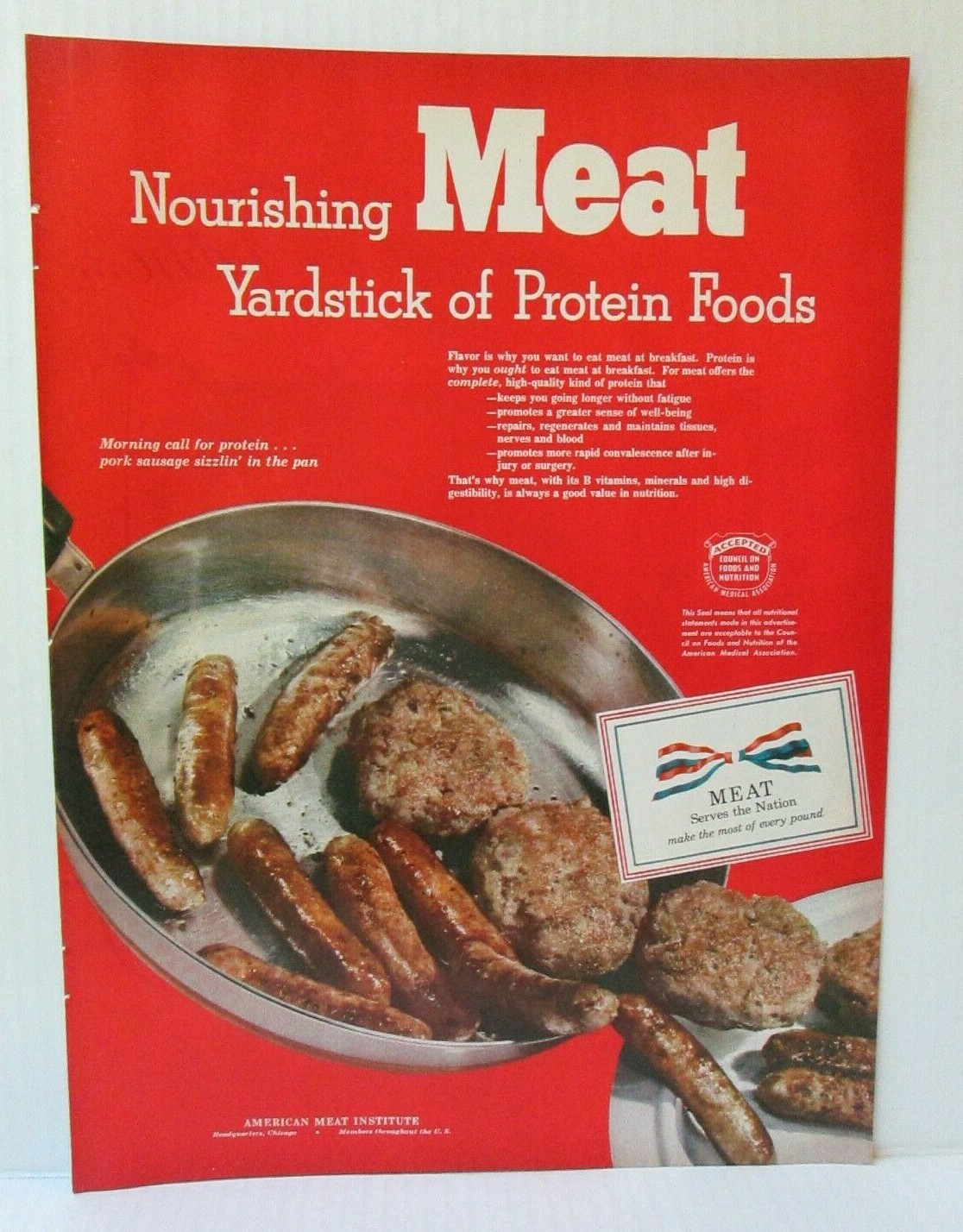 AMERICAN MEAT INSTITUTE BREAKFAST SAUSAGE 1950’s 10.5″ X 14″ Magazine Ad LM20