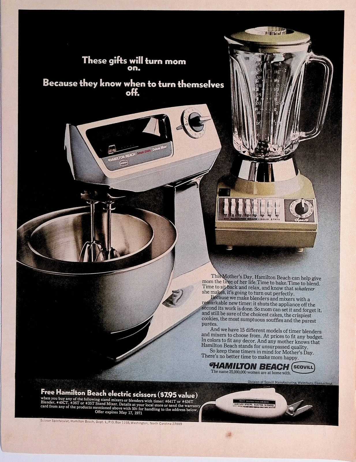 1971 Hamilton Beach Mothers Day Gifts will turn mom on Print Ad LIFE April 23