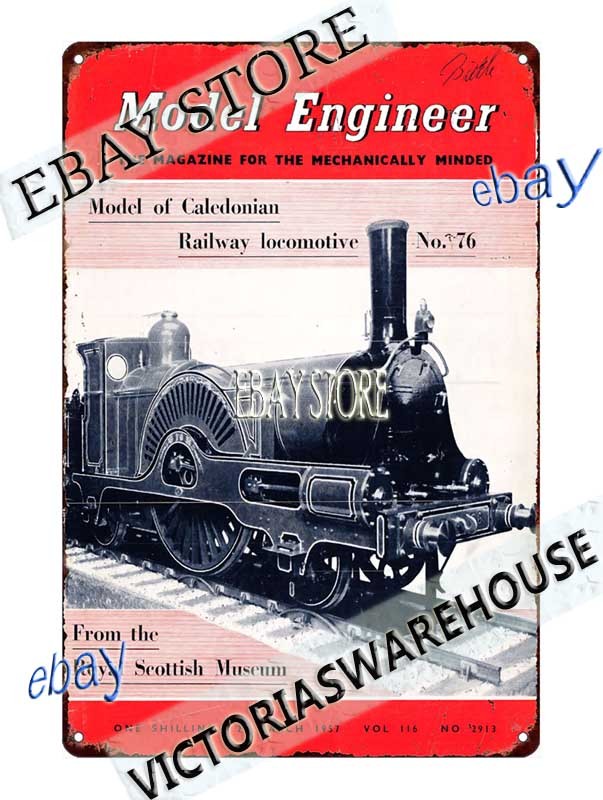 1950s Vintage Hobby Engineering Magazine Mini Steam Train Cover Tin Sign shop