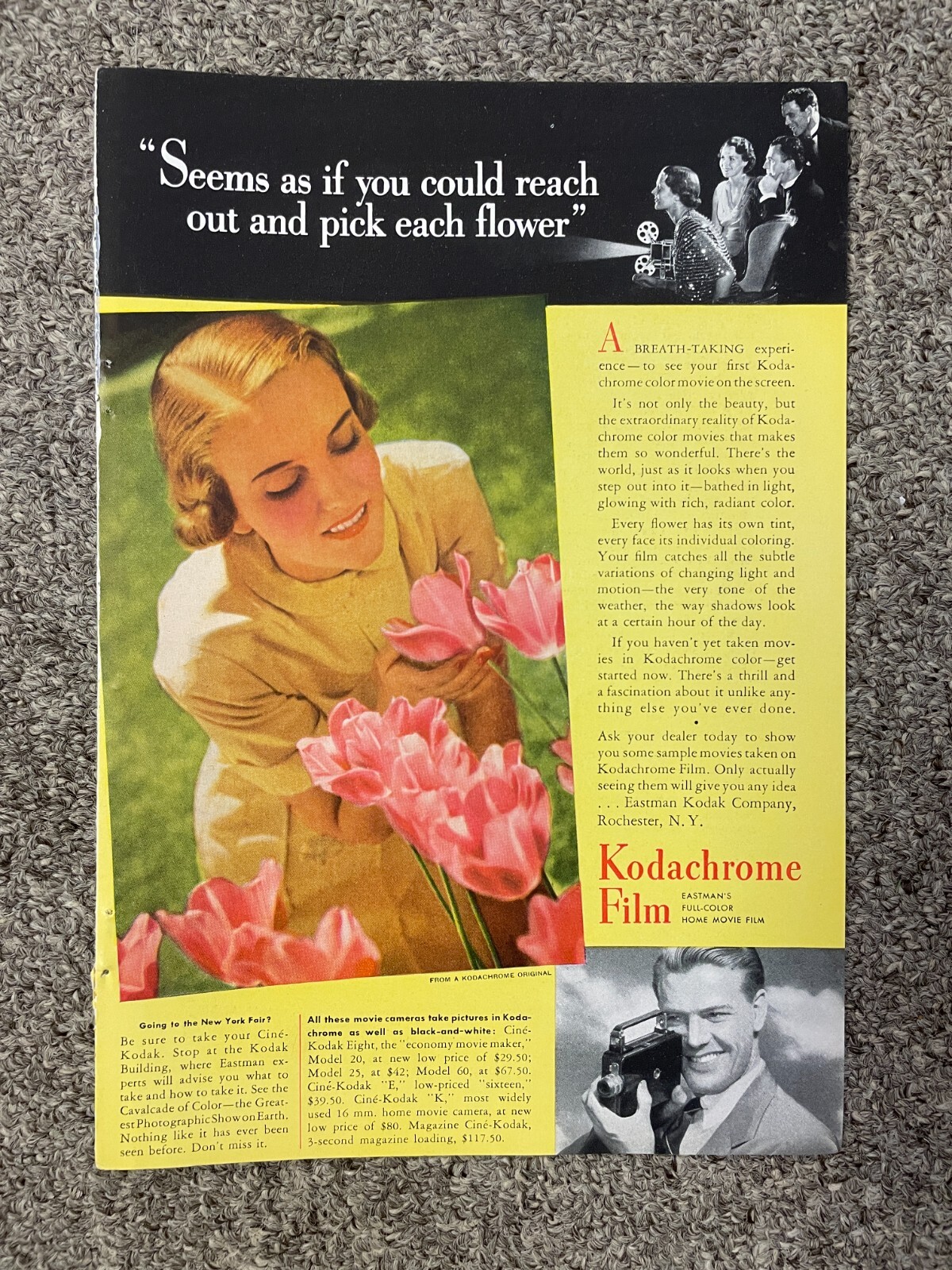 1939 Print Ad Kodachrome Film Eastman Kodak 10 x 7 – Pretty Lady Picking Flowers