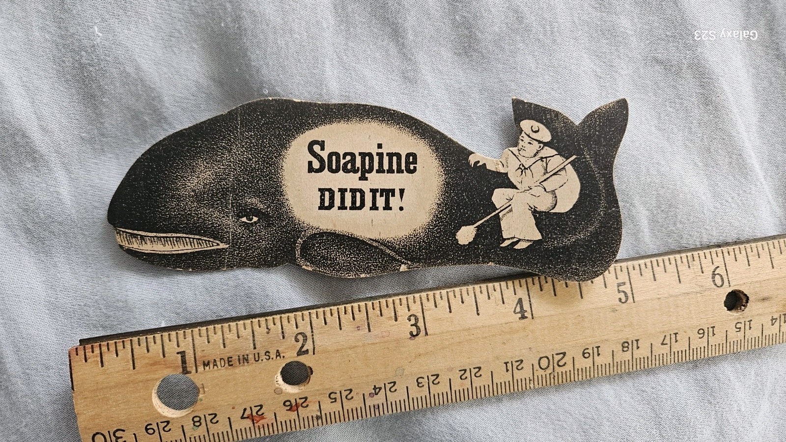 Early 1900s Vintage DIE-CUT SOAPINE Trade Card Whale Providence RI KENDALL Mfg