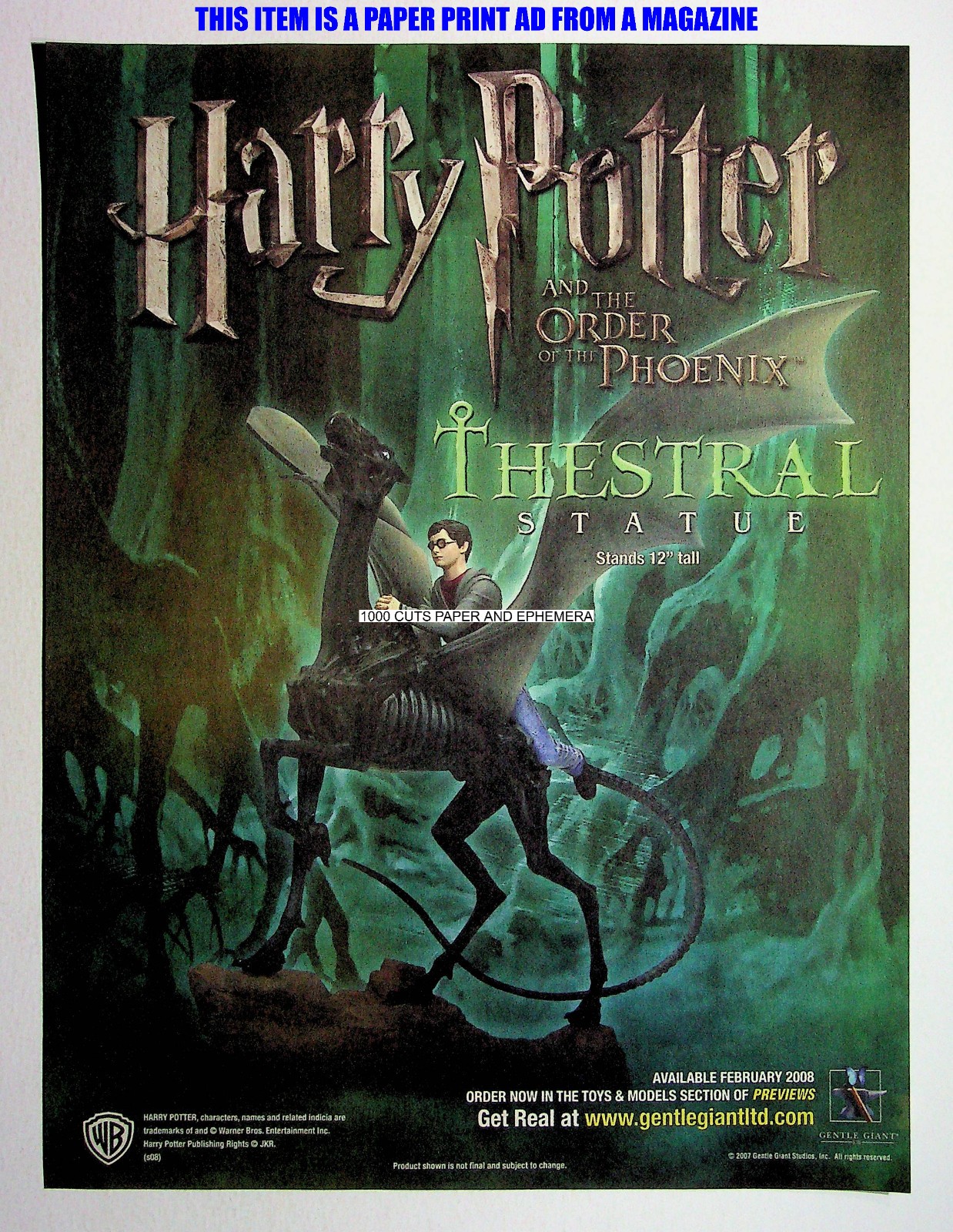 Harry Potter Thestral Statue Gentle Giant 2007 Print Magazine Ad Poster ADVERT