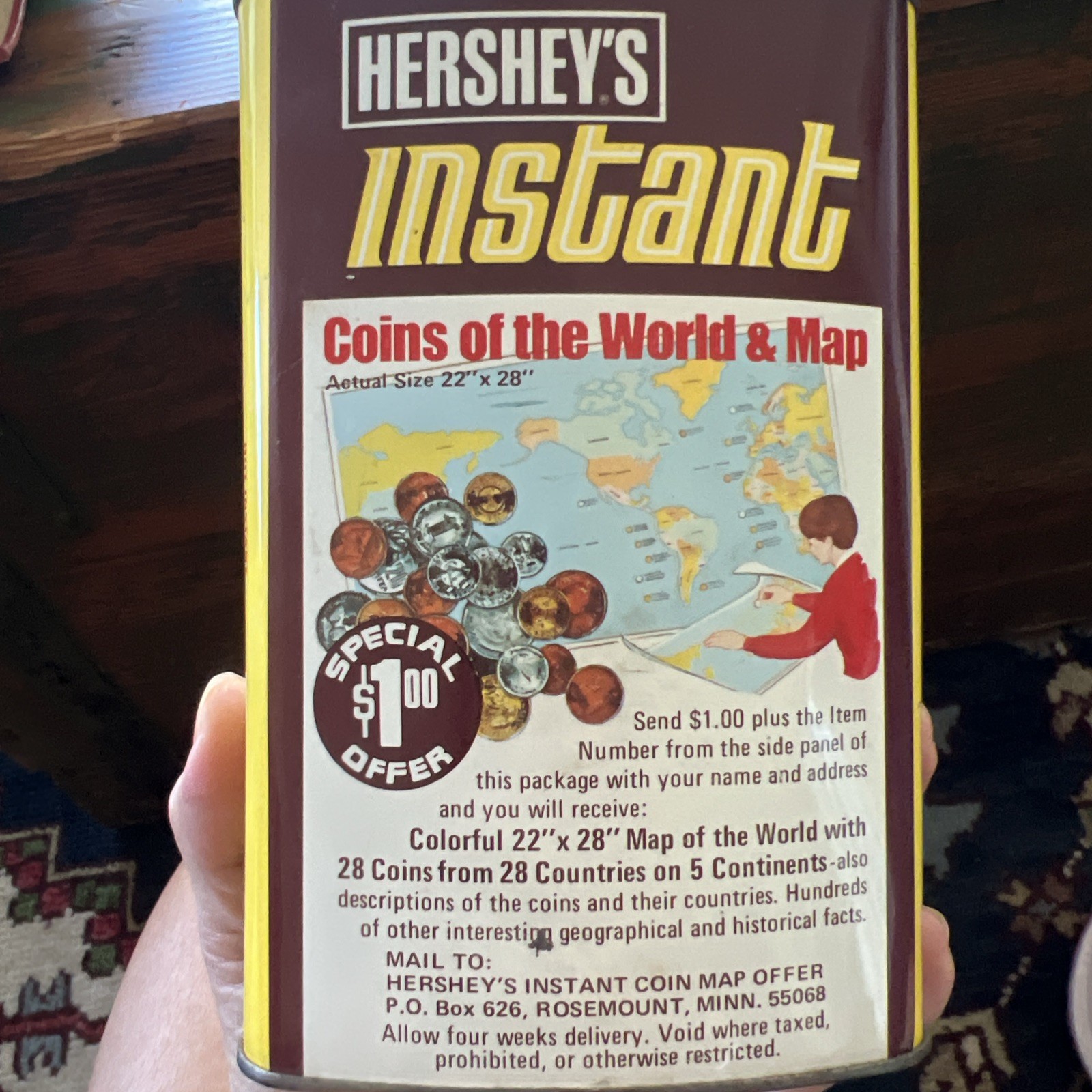 Vintage Hershey’s Instant Real Chocolate Flavor Tin Can Container 1970’s