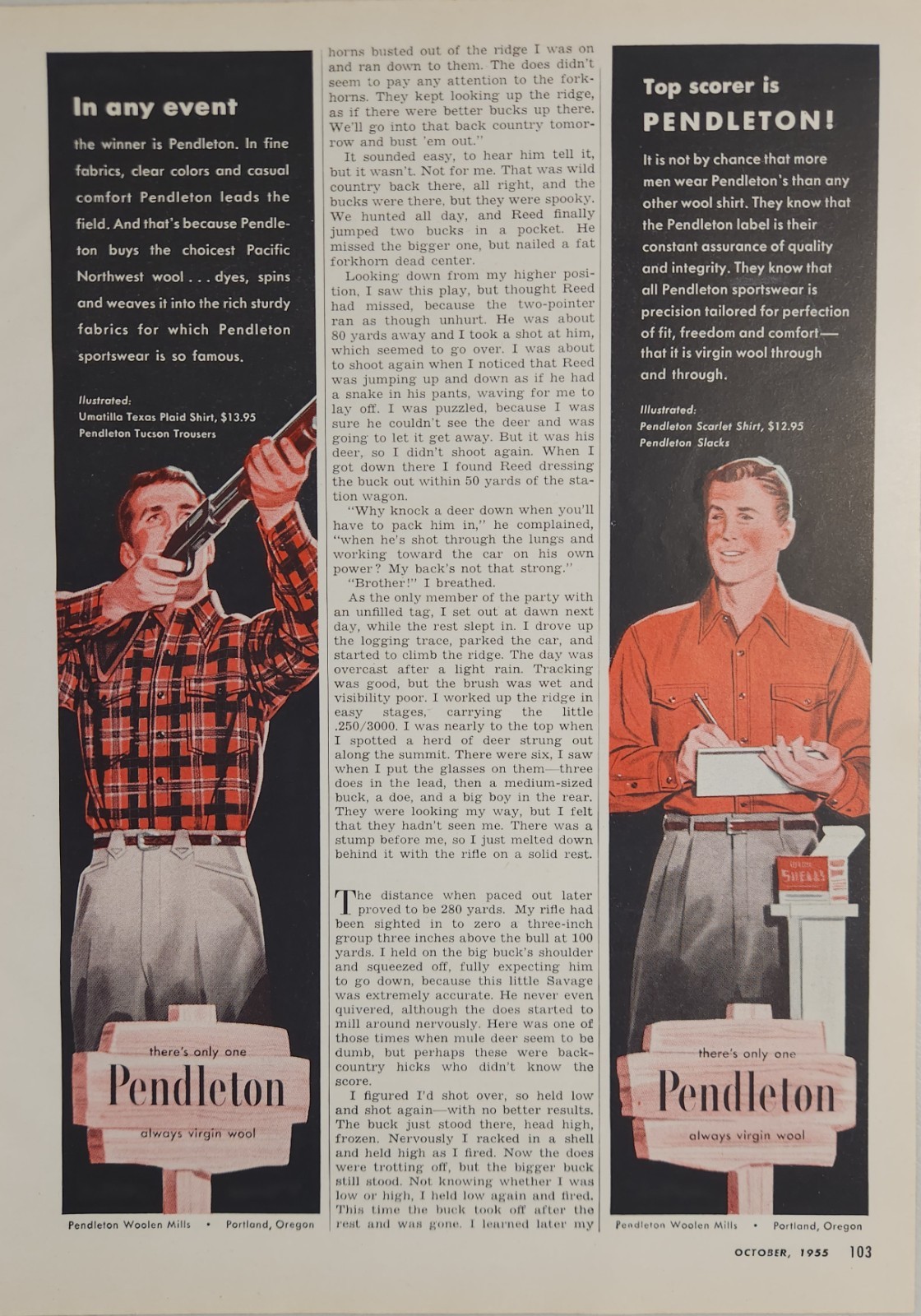 1955 Print Ad Pendleton Wool Outdoors Shirts Plaid & Scarlet Mills Portland,OR
