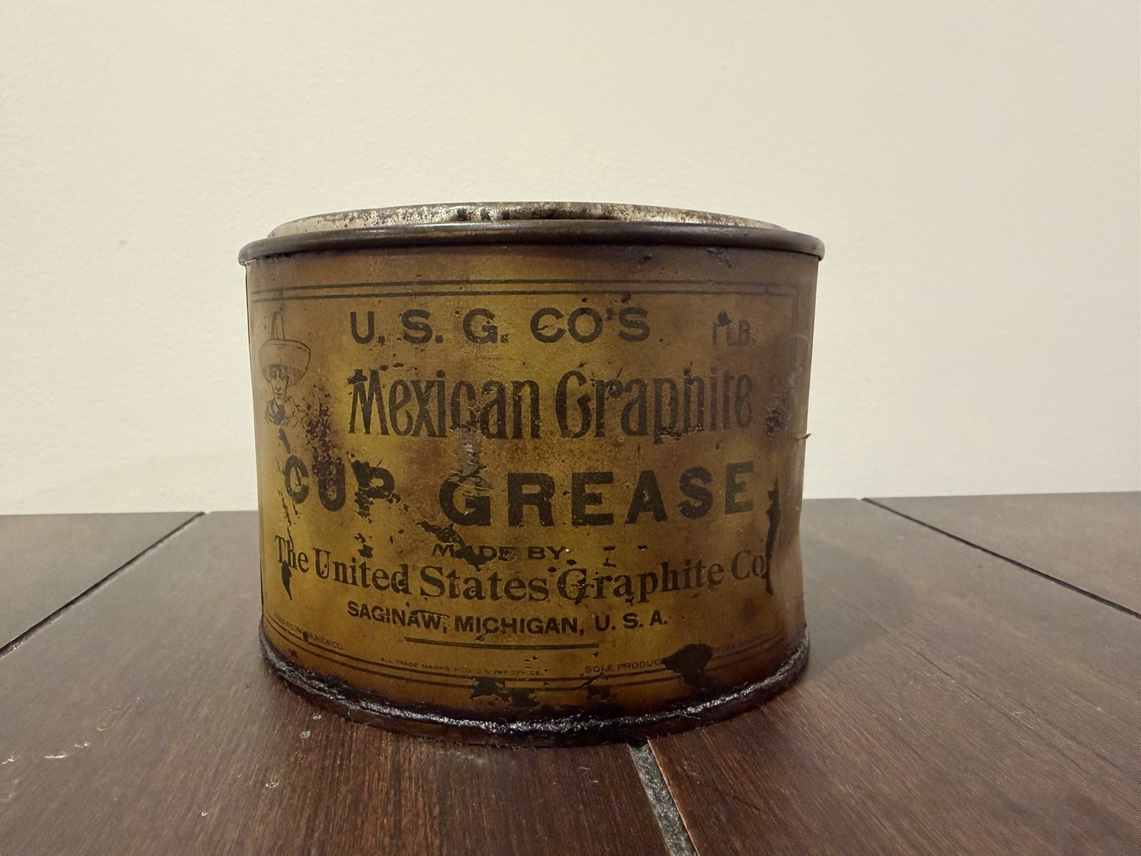 VINTAGE U.S.G. CO’S Mexican Cup Grease, 1lb Grease Can, Saginaw MI, Oil Can Rare