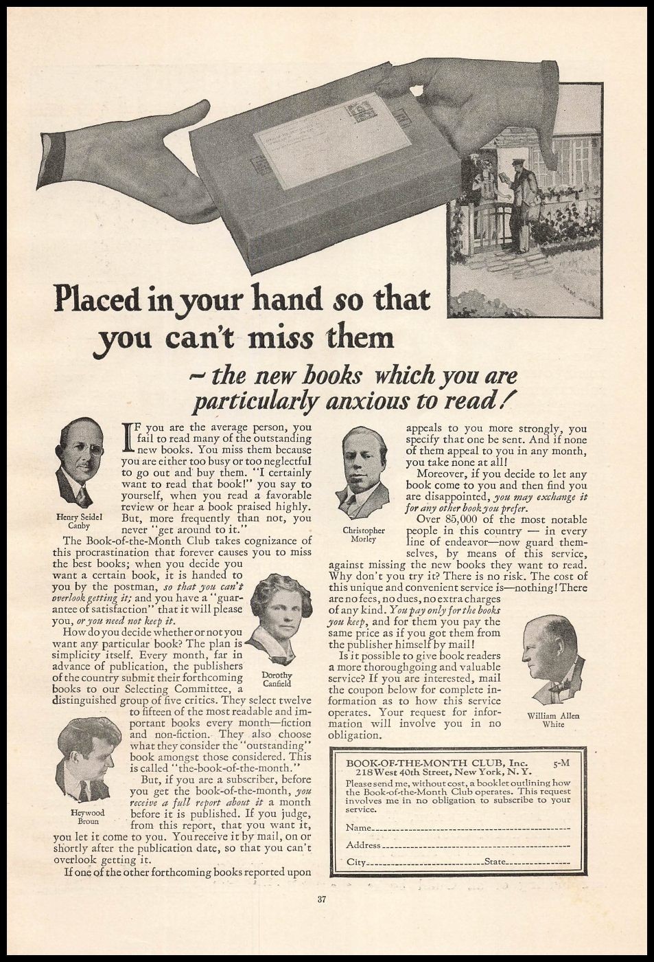 1929 Book Of The Month Club Inc. New York City Mail Offer Form Vintage Print Ad