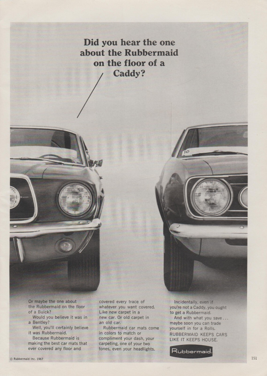 1967 Rubbermaid Car Mats – Ford Mustang, AMC AMX Javelin “Talk” – Print Ad Photo