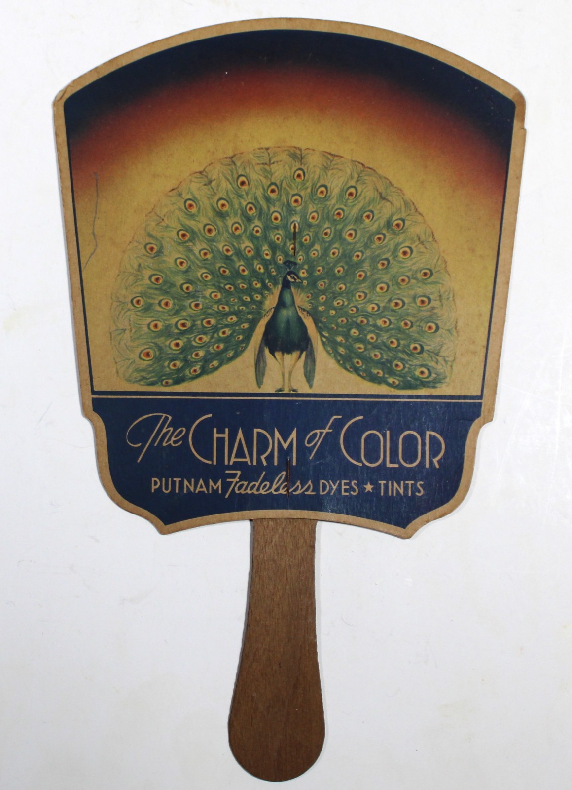 c1930 ADVERTISING HAND FAN ” PUTNAM DYES MONROE CHEMICAL CO. QUINCY,ILL.